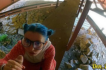 Sex Under The Bridge With A Cute In Glasses She Loves To Get Cum On Her Face