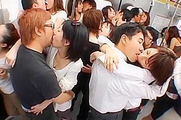 Train Commuter Tongue Kissing Orgy!