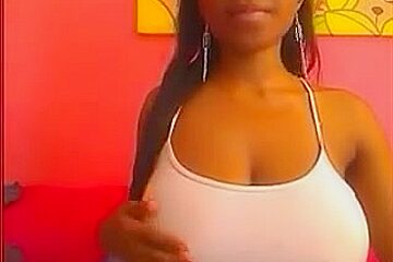 Black Girl Teases With Huge Boobs In White Top