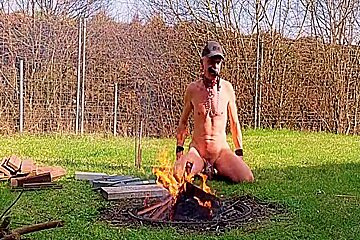 Uncut, Unmasked Male Slave Exposed Outdoor At Campfire Cucumber Fuck During Party (3) Min