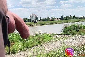 Guy Jerks Off At The Beach By The River With Two Girls On The Other Side   Very Risky Outdoor