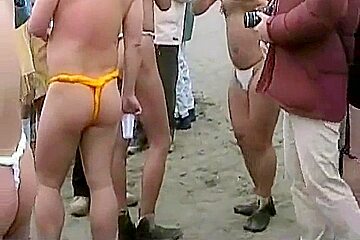 Japanese Bodybuilder Exhibiting At Matsuri On Public Beach