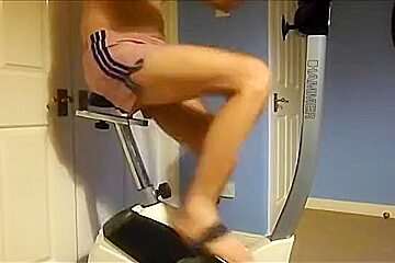 ADIDAS NYLON SATIN SHORTS, EXERCISE BIKE JACK OFF JERK OFF CUM