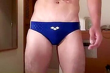 Black Blue Speedo Masturbation And Fellatio