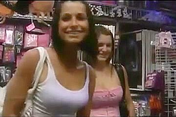 Two Beauties Flashing In Mall