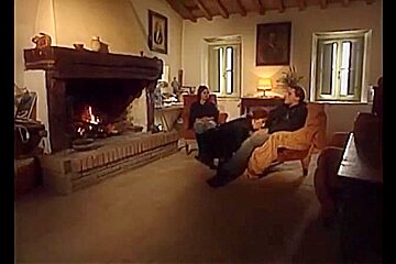 Two Girls And A Guy With The Fireplace