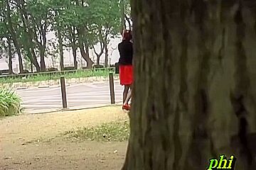 Slim Japanese Sweetie Flashes Her Naked Butt When Someone Snatches Her Skirt