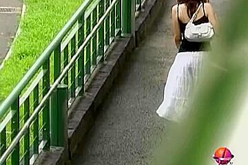 Asian Babe In A Long White Skirt Gets Street Sharked.