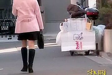 Cute Asian Babe In A Pink Jacket Gets A Street Sharking.