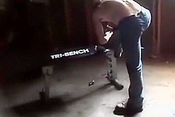 Couple Has Sex On A Workout Bench In A Filthy Garage