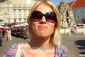 Slim Pale Blonde Catherine Gets Filmed In Public