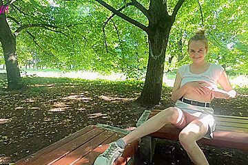 Beautiful Girl In The Outdoors Shows Her Naked Tits And Pussy Public