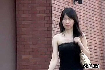 Hot Dark Haired Asian Got Her Top Sharked By Some Stranger
