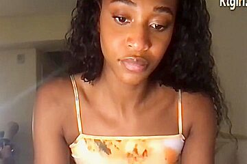 Pretty Black Trans Babe Teases On Webcam