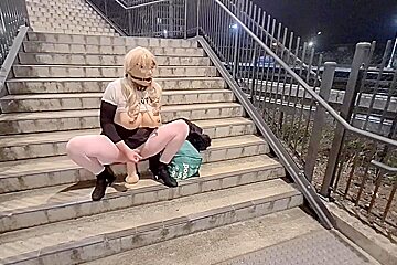 Sissy Riding A Dildo At The Train Station (re Uploaded)